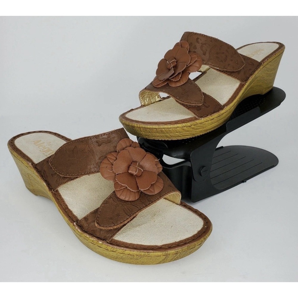 New Alegria Lana Leather Wedge Sandals Flower Brown EU 36 US 6-6.5‎